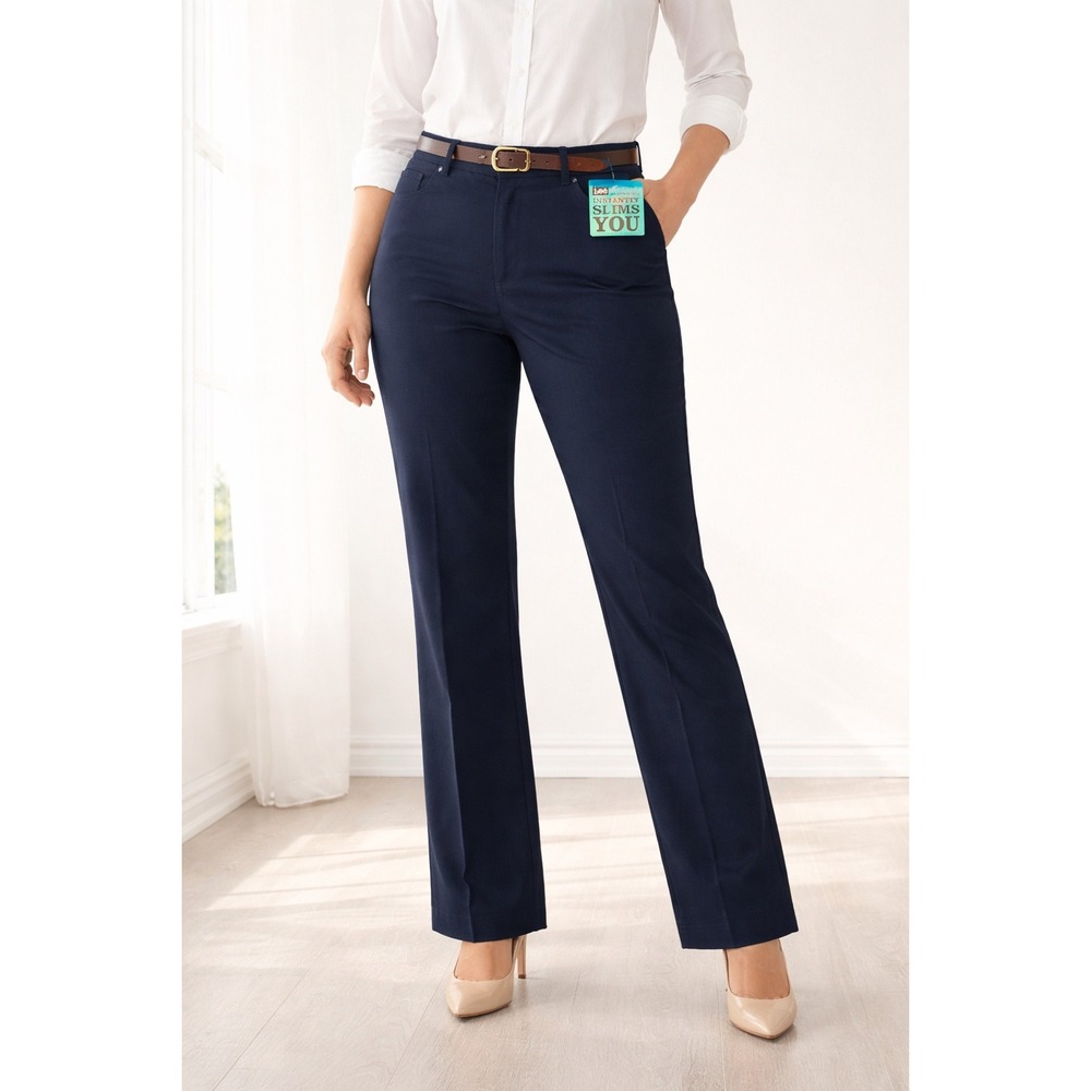 Lee NWT Womens Relaxed Fit Straight Leg Navy Blue Pants 6 Medium Tummy Control